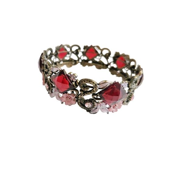 Vintage Red Floral Enamel & Glass Bracelet - Picture 6 of 10